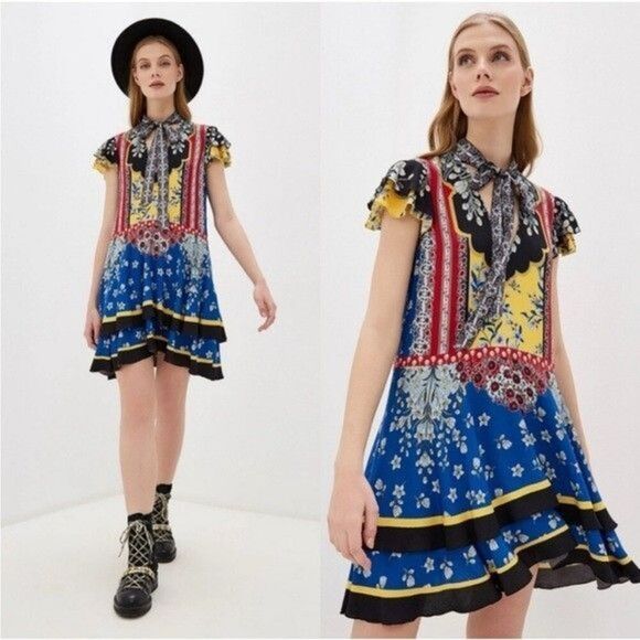 Alice + Olivia Palace Daffodil Floral Mixed Print Dress Womens  Size Large - Picture 1 of 6